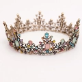 Vintage gold crown with colorful rhinestones for bridal pageants and luxury parties - Multicolor Round Style (Color 7)