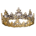 Luxurious gold baroque crown with white crystals for weddings and pageant parties - White Style (Color 8)