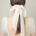 Elegant ivory satin bow bridal veil with long streamers for wedding registry hair accessory - Large Satin Bow With Long Ribbon (Style 3)