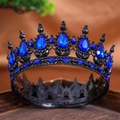 Gotische Retro-Krone mit königsblauen Strasssteinen auf schwarzem Legierungsgestell - Schwarz und Blau