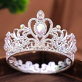 Corona d'argento con strass scintillanti e design a cuore in cristallo AB per spose - Argento Diamante Arcobaleno