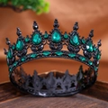 Gotische Krone aus schwarzem Metall mit smaragdgrünen Kristallen für Hochzeiten - Dunkelgrün