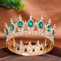 Baroque gold crown hair accessory with emerald green crystals and sparkling rhinestones - Green