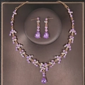 Elegant rose gold bridal jewelry set with purple water-drop crystals and earrings - Gold Purple Style