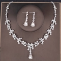 Silver bridal jewelry set with water-drop crystals and clusters of rhinestones - Silver White