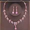 Elegant pink water drop crystal bridal jewelry set with gold-tone necklace and earrings - Glitter Style