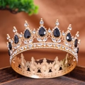 Vintage golden crown accessory with black teardrop gems and sparkling white rhinestones - Half Black