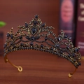 European vintage gothic tiara with black rhinestones and antique gold finish - Halloween Black Gold Pattern