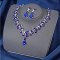 Navy blue crystal bridal jewelry set with teardrop pendant necklace and matching earrings - Silver Royal Blue
