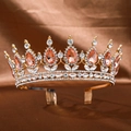 Baroque gold crown with orange teardrop crystals and sparkling rhinestones - Champagne with Hair Comb