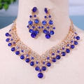 Exquisite gold-plated bridal jewelry set with deep blue gems and sparkling white crystals - Blue Rhinestone