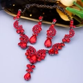Exquisite bridal jewelry set featuring dark red teardrop crystals and gun black alloy finish - Antique Copper