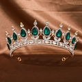 Couronne baroque dorée avec pierres vert émeraude et cristaux clairs étincelants - Demi-couronne Verte