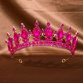 Couronne baroque dorée ornée de strass rouge fuchsia et de pierres en forme de goutte - Demi-couronne Rose