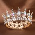 Couronne baroque dorée avec strass AB scintillants sur fond en soie luxueuse - Cercle Complet Strass Colorés Or