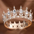 Couronne baroque dorée élégante ornée de cristaux scintillants pour mariage et fête - Cercle Complet Or Blanc