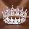 Couronne argentée élégante avec strass roses en goutte et accents de cristaux brillants - Cercle Complet Argent Rose