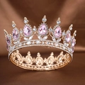 Couronne baroque dorée avec cristaux roses et strass pour un style très élégant - Cercle Complet Or Rose