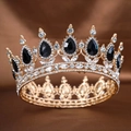 Couronne baroque dorée avec cristaux gouttes noirs et incrustation de strass - Cercle Complet Or Noir