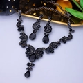 Exquisite bridal jewelry set with black rhinestones on a vintage necklace and earrings - Antique Black