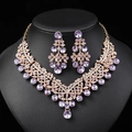Elegant rose gold bridal jewelry set with lavender waterdrop crystals and rhinestones - Purple Rhinestone Style