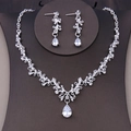 Silver bridal jewelry set with floral vine necklace and teardrop crystal earrings - Silver