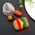 Kreatives 3D PVC Hamburger und Hotdog Schlüsselanhänger Set mit silbernem Metallring - Kreative Simulation Baguette Rindfleisch Käse Burger