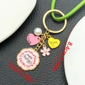 Pink Mother's Day keychain with LOVE heart and Happy Mother's Day round pendant - KC Gold Pink MOM Star Pearl Keychain (ER1650)
