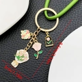 Pink enamel tulip and rose Mama keychain with golden metal finish and floral pendants - Pink Tulip Rose Style (ER1549)