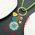 Pink rose MAMA keychain with mint green Happy Mother's Day charm and gold star - Enamel Blue Heart Flower Pearl Keychain (LS373)