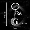 Silver cat moon keychain with hourglass pendant and white kitty silhouette details - Antique Silver Moon Cat (LS63)