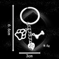Silver metal paw print and bone keychain with heart pendant and dimensions - Antique Silver Paw Bone (LS64)