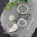 Silver Mother and Daughter keychain with engraved heart and tree of life pendants - Antique Silver Mother's Day Heart Keychain (LS253)