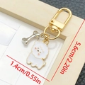 Llavero de cachorro animado con dije de hueso dorado y altura total de 5,6 cm - Perro Pequeño Blanco (LS348)