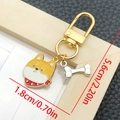 Cute enamel Shiba Inu keychain with golden lobster clasp and silver bone pendant - Yellow Dog Head with Scarf (LS358)