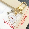Cute enamel Corgi puppy keychain with metal bone charm and dimensions marking - White Snickering Puppy Style (LS350)