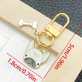 French Bulldog enamel keychain with gold D-ring and bone pendant, 5cm length size - White Dog Head Style (LS369)