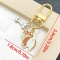 Cartoon corgi dog keychain with bone charm and gold U-shape clasp 5.6cm length - Yellow And White Friendly Puppy Style (LS353)