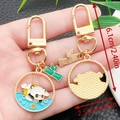 Goldene Panda-Bambus-Schlüsselanhänger mit buntem Emaille- und Metallanhänger - Blasen-Schwimmring-Panda (ER1117)