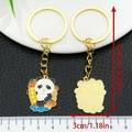 Cute panda metal keychain with lucky persimmon and peanut charms shown in both front and back - Good Fortune Panda (ER1014)