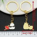 Cute panda charm keychain with red lantern enamel detail and 7.9cm gold metal ring - Enamel White Chinese Style Lantern Panda Type 2