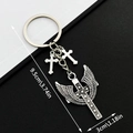 Porte-clés croix avec ailes en argent antique, pendentif métallique de 9,5 cm pour sacs - Croix Aile Argent Antique (ER566)