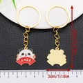 Cute panda keychain in gold finish with red folding fan and enamel details - Prosperity Panda (ER1018)