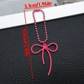 Magenta bow keychain charm with bead chain, measuring 9.6cm length and 3.7cm width - Rose Red (ER2095)
