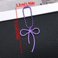 Purple alloy ribbon knot bow charm with matching bead chain and size dimensions - Purple (ER2099)