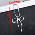 White knotted bow charm with bead chain for mobile phones and bags, 9cm total length - White (ER2100)