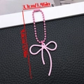 Pink ribbon bow charm with beaded chain pendant for bags and phone cases, 9cm length - Pink (ER2101)