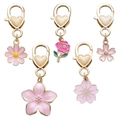 Fünfteiliges Set mit rosa Emaille-Blumenanhängern und goldfarbenen Herz-Karabinerhaken - Emaille Rosa Blume Herz Schlüsselanhänger (5er Set)