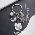 Llavero océano plateado con caballito de mar, estrella, concha y perla, altura 7.4cm - Llavero de Caballito de Mar del Océano (ER696)