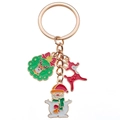 Porte-clés de Noël avec breloques de renne et bonhomme de neige sur anneau or rose - Style Bonhomme de Neige et Renne de Noël en Émail (ER812)